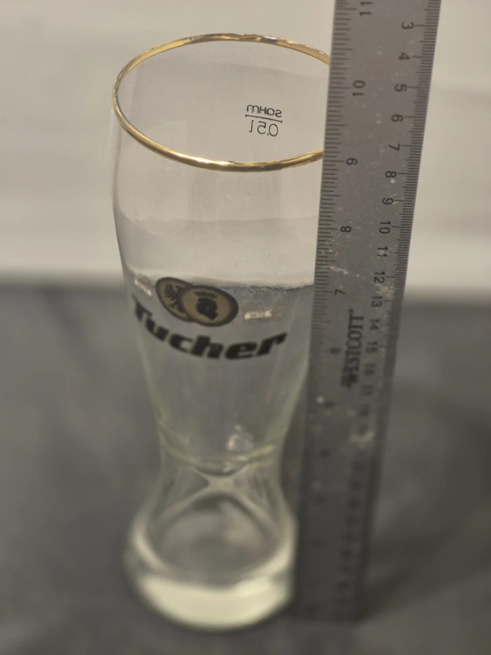 Vintage Gold Rimmed Beer Glass Collectible. Tucher